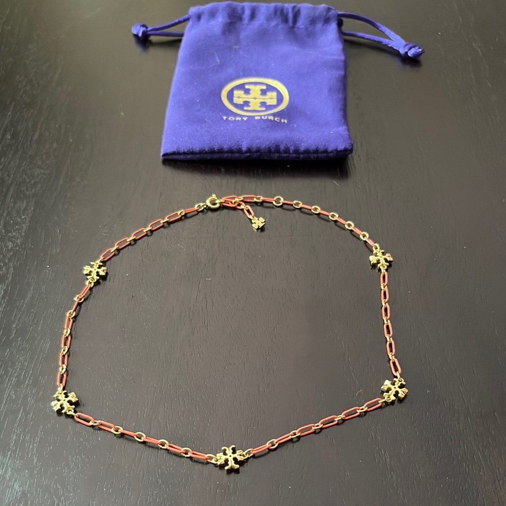 Tory Burch Gold and Orange Chain Necklace